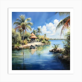 AI Caribbean Dreams in Watercolour Art Print