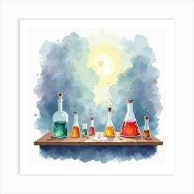 Dynamic Science Lab In Watercolor, With Experiments And Modern Technology Art Print