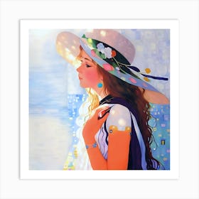 Girl With Flowered Hat Art Print