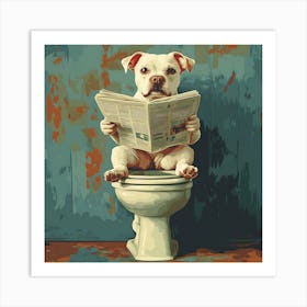 Dog Reading Newspaper On Toilet 1 Art Print