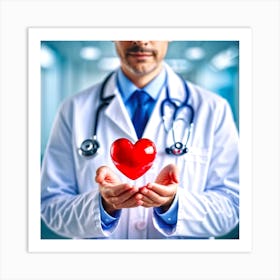 Doctor Holding A Heart Art Print