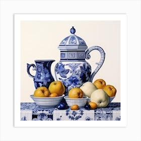 Still Life Delft Tile Illustration 4 Art Print