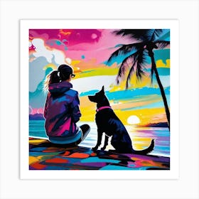 Sunset With Dog Art Print