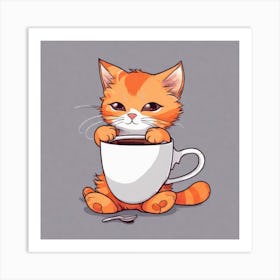 Cute Orange Kitten Loves Coffee Square Composition 33 Art Print