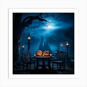 Celebration Old Horror Holiday Tree Moonlight Lantern Mist Head Table Eye Glow Pumpkin (1) 2 Art Print