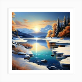 Mountain lac oil painting abstract painting art 4 Art Print