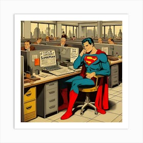 Superman Sitting At A Cubical, 1930 S Comic (2) Art Print