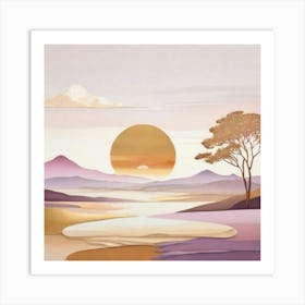 Sunset In The Desert gold and lilac Art Print