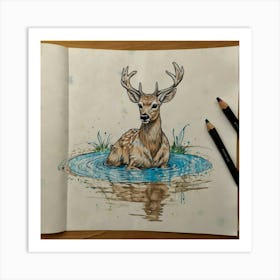 Deer In Water 5 Art Print