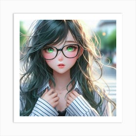 Anime Girl With Glasses 2 Art Print