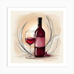 Wine Bottle And Glass 4 Art Print