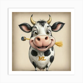 Cartoon Cow With Broom Art Print