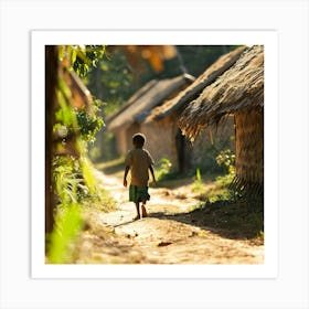 Boy Walks Down A Dirt Road Art Print