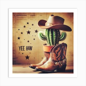 Cowboy Boots And Cactus Art Print