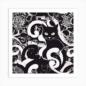 An Image Of A Cat With Letters On A Black Background, In The Style Of Bold Lines, Vivid Colors, Grap (9) Art Print