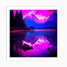 Digital lavender natural landscape, Mountain Sunrise Art Print