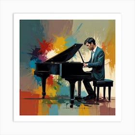 pianist playing somber music, abstract style Art Print