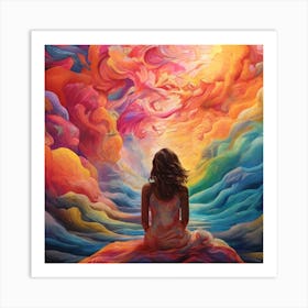 Dream Colors: A girl weaves a poem with the hues of joy and love in her paintings." Art Print