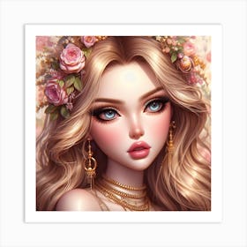 Beautiful Girl With Flowers 1 Art Print