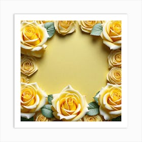 Yellow Roses On Yellow Background 1 Art Print