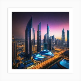 Dubai Skyline At Dusk 2 Art Print