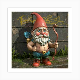 Cupid Gnome With Hart Bow And Arrow Art Print