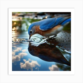 Bluebird Drinking Water Art Print