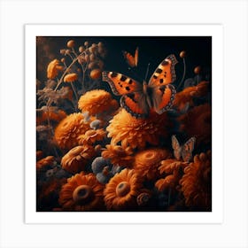 Butterfly And Flowers Art Print