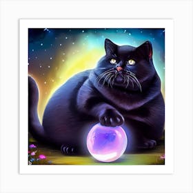 Black Cat With A Crystal Ball 2 Art Print