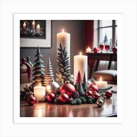 Christmas Decorations On Table In Living Room Mysterious (3) Art Print