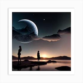 Two People Looking At The Moon 1 Art Print