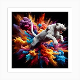 White Panther Jumping Art Print