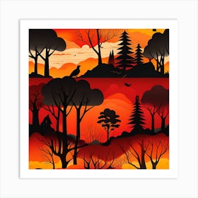 Sunset In The Forest 2 Art Print