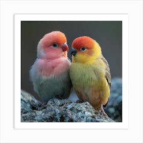 Two Birds Perched On Rocks Art Print