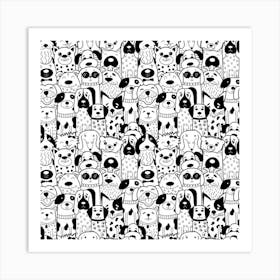 Seamless Pattern With Black White Doodle Dogs Art Print