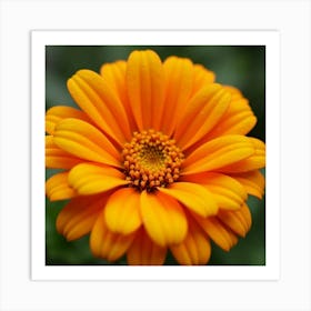 A Close Up Of A Bright Orange And Yellow Marigold With Dew Drops 2 Art Print