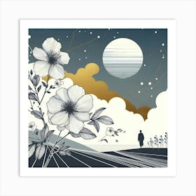 Moon And Flowers 8 Art Print