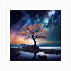 Tree In The Night Sky Art Print