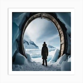 Hombre En La Puerta De Su Caverna En El Hielo Art Print