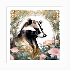 Badger In Roses Art Print