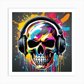 Skull With Headphones 43 Art Print