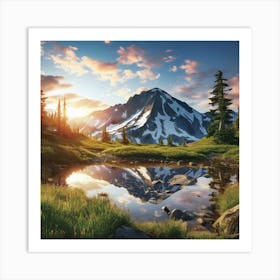 Mountain Reflected In A Lake Art Print