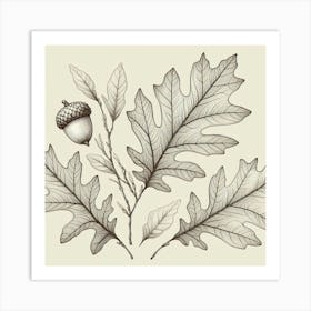 Line Art oak leaves 2 Art Print