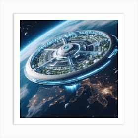 Spaceship Orbiting Earth Art Print