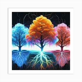 Three Colorful Trees in neon colors 10 Art Print