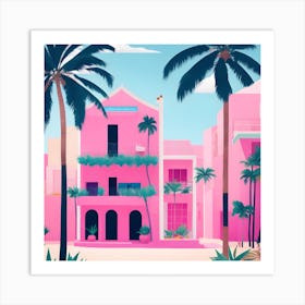 Pink Houses On The Beach Art Print