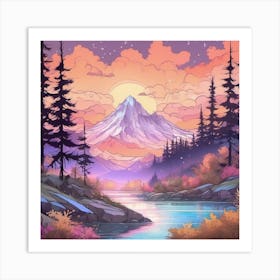 Mountain view silhouette soft Watercolors Art Print