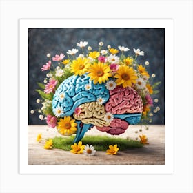 Brain With Flowers Art Print