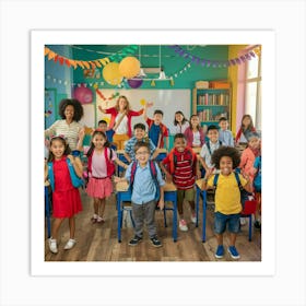 Group Of Children In Classroom Art Print