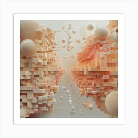 Nude Color Gradient Illusion A 3d Illusion Of Spheres Or Cubes Stacked Or Floating In Space Transi (3) Art Print